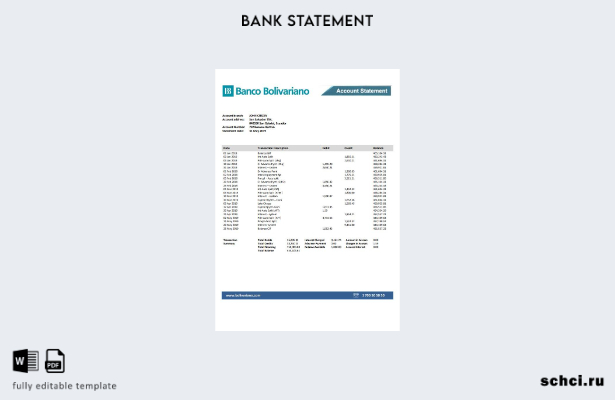 цифровая загрузка шаблона слова банковской выписки Banco Bolivariano Эквадора